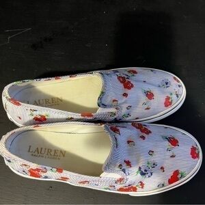 Ralph Lauren red, white & blue floral sneakers, Size 5B. Almost new.